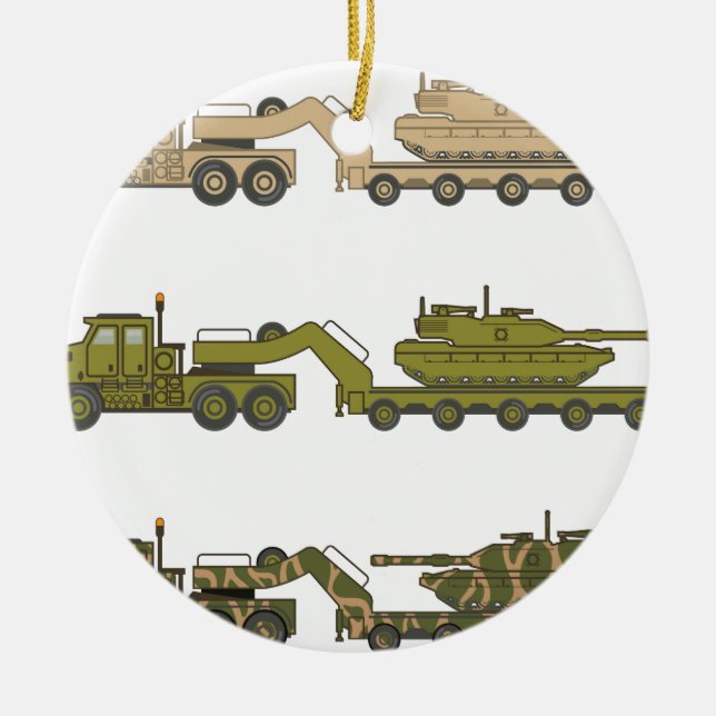 Adorno De Cerámica Camión militar que tira del tanque (Frente)