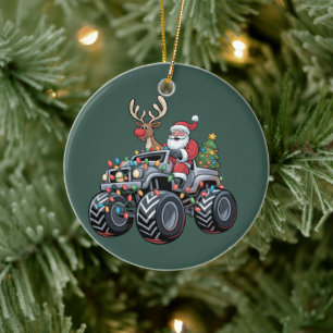 Adorno De Cerámica Camión Monstruo Navidad Santa Fiesta Niños