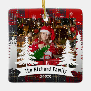 Adorno De Cerámica Camión Rojo de Entrega de Árbol de Navidad a Cuadr