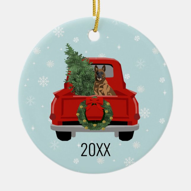 Adorno De Cerámica Camión rojo de los Navidades belgas malineses (Frente)