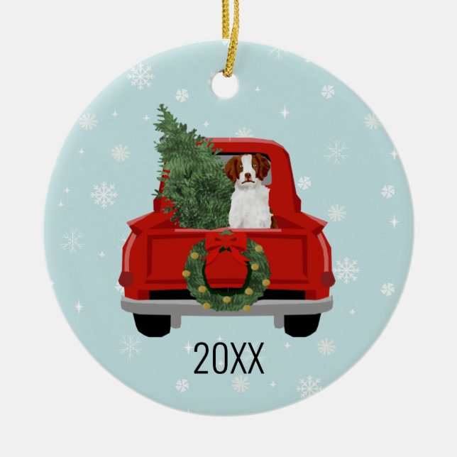 Adorno De Cerámica Camión Rojo de Navidades españoles de Bretaña (Frente)