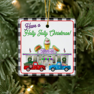 Adorno De Cerámica Camión Rojo pequeño con comida para llevar