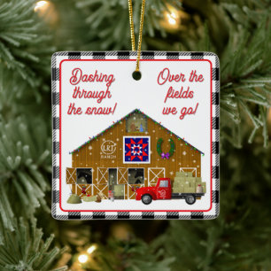 Adorno De Cerámica Camión Rojo pequeño con granero de rancho de cabal