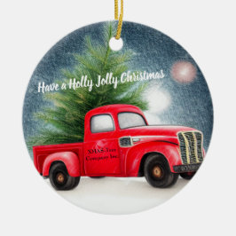 Adorno De Cerámica Camión rojo vintage y vacaciones de personalizado