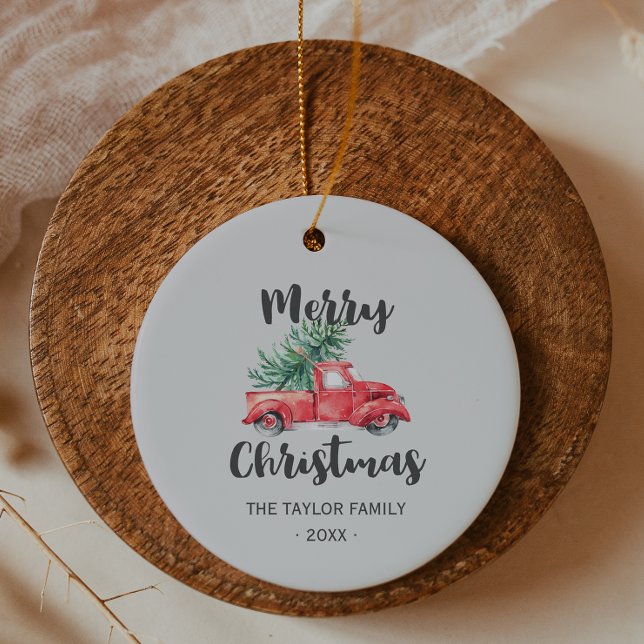 Adorno De Cerámica Camión Rojo y Árbol Feliz Navidad (Subido por el creador)