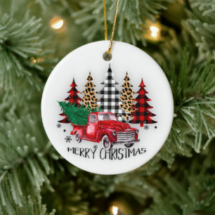 Adorno De Cerámica Camión y árboles de Feliz Navidad