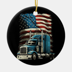 Adorno De Cerámica Camionero Bandera Estadounidense Para Camión Patri