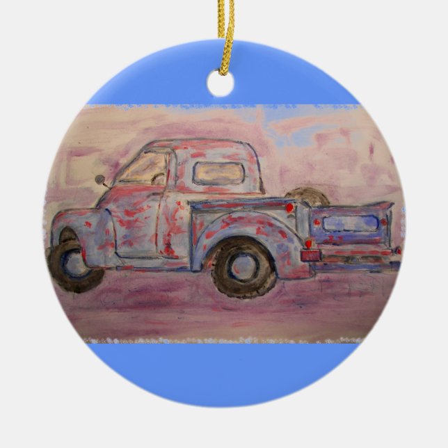 Adorno De Cerámica camioneta anticuada azul patina (Frente)