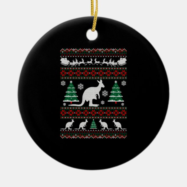 Adorno De Cerámica Camiseta australiana canguro fea Navidad (Frente)