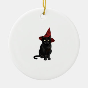 Adorno De Cerámica Camiseta clásica de gato negro místico con sombrer
