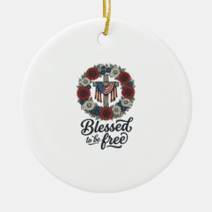 Adorno De Cerámica Camiseta Cruz Floral Patriótica Bendecida Para Est