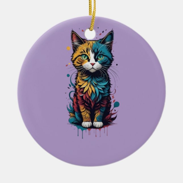 Adorno De Cerámica camiseta de arte de gato abstracto vibrante perfec (Frente)