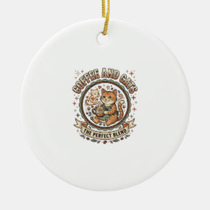Adorno De Cerámica Camiseta de arte vectorial vintage de café y gatos