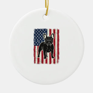 Adorno De Cerámica Camiseta de bandera de bulldog francés patriótico 