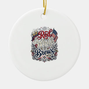 Adorno De Cerámica Camiseta de cerveza patriótica Red White & Brews D