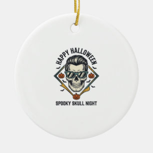 Adorno De Cerámica Camiseta de cráneo de Halloween Grabado vintage Gr