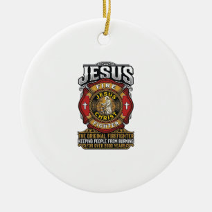 Adorno De Cerámica Camiseta de fe cristiana vintage bombero Jesús