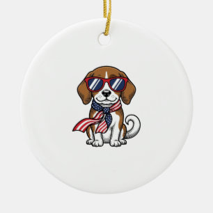 Adorno De Cerámica Camiseta de gafas de sol de perro Beagle patriótic