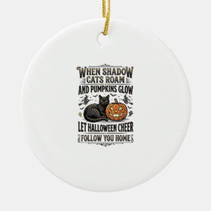 Adorno De Cerámica Camiseta de gato negro de Halloween con grabado de