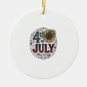 Adorno De Cerámica Camiseta de girasol patriótica del 4 de julio vint