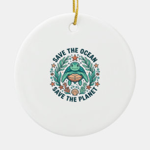 Adorno De Cerámica Camiseta de grabado vintage de tortuga marina Salv