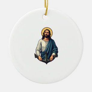 Adorno De Cerámica Camiseta de grabado vintage Esperanza Ancla Jesús