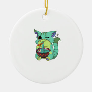 Adorno De Cerámica Camiseta de Halloween de gato de ramen de anime es