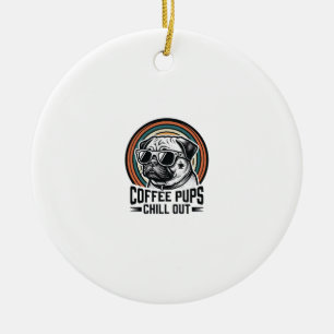 Adorno De Cerámica Camiseta de perro de café retro chill pug gráfico_