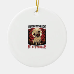Adorno De Cerámica Camiseta de Pug de Halloween con Cementerio Espelu