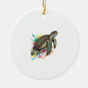 Adorno De Cerámica Camiseta de Salpicadura de Color de Tortuga Marina