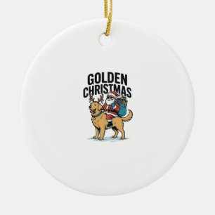 Adorno De Cerámica Camiseta de Santa de Navidad Dorado montando Retri