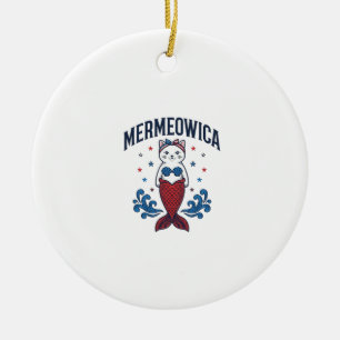 Adorno De Cerámica Camiseta de sirena de gato patriota Mermeowica Dis