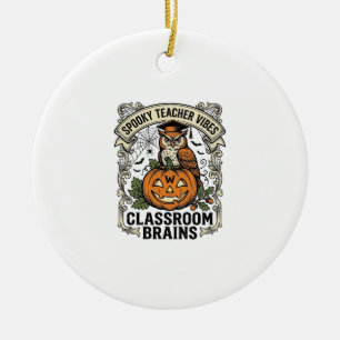 Adorno De Cerámica Camiseta escolar vintage de calabaza búho para mae