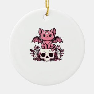 Adorno De Cerámica Camiseta esencial de gato esqueleto de Halloween