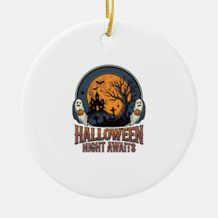 Adorno De Cerámica Camiseta fantasma luna grabada escena Halloween vi