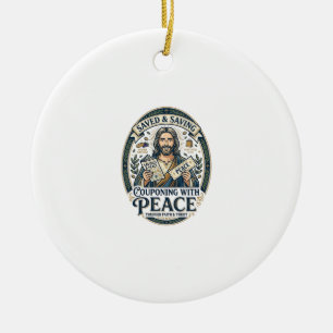Adorno De Cerámica Camiseta Frugal de Jesús Cupón de Ahorro Diseño Ba