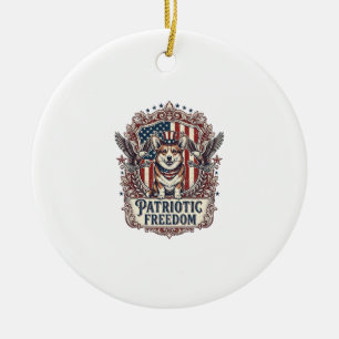 Adorno De Cerámica Camiseta gráfica vectorial de Corgi patriota_1
