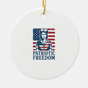 Adorno De Cerámica Camiseta gráfica vectorial de enfermera patriótica