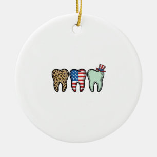 Adorno De Cerámica Camiseta Leopardo Vintage Dentista Patriótico Dien