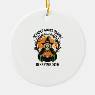 Adorno De Cerámica Camiseta naranja de octubre vintage bruja calabaza