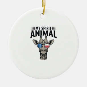 Adorno De Cerámica Camiseta Patriótica Animal Espiritual Jirafa Vinta