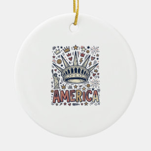 Adorno De Cerámica Camiseta Patriótica Corona Libertad Vintage Améric