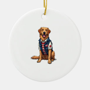 Adorno De Cerámica Camiseta Patriótica para Perro de Servicio Golden