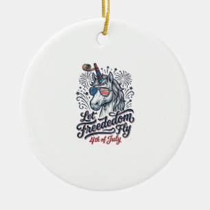 Adorno De Cerámica Camiseta Patriótica Unicornio 4 de Julio Libertad