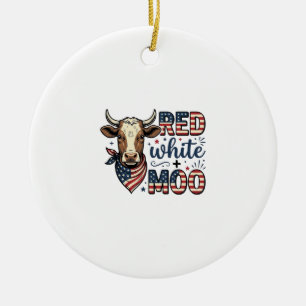 Adorno De Cerámica Camiseta Patriótica Vaca Roja Blanca Moo 4 de Juli