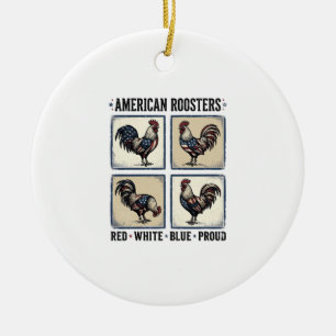 Adorno De Cerámica Camiseta Patriótica Vintage American Roosters Dise