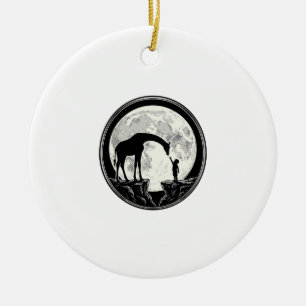 Adorno De Cerámica Camiseta Silueta de Jirafa Vintage y Niño Luna_1