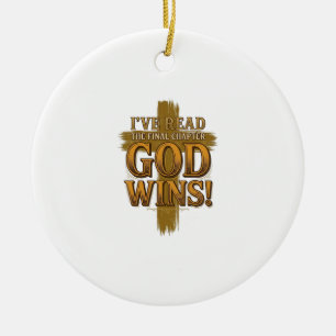 Adorno De Cerámica Camiseta tipográfica vintage cristiana Dios gana C