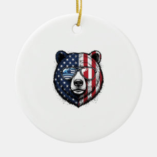 Adorno De Cerámica Camiseta vector vintage de gafas de oso patriótico