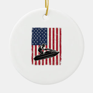 Adorno De Cerámica Camiseta Vectorial de Jet Ski Vintage Bandera Amer